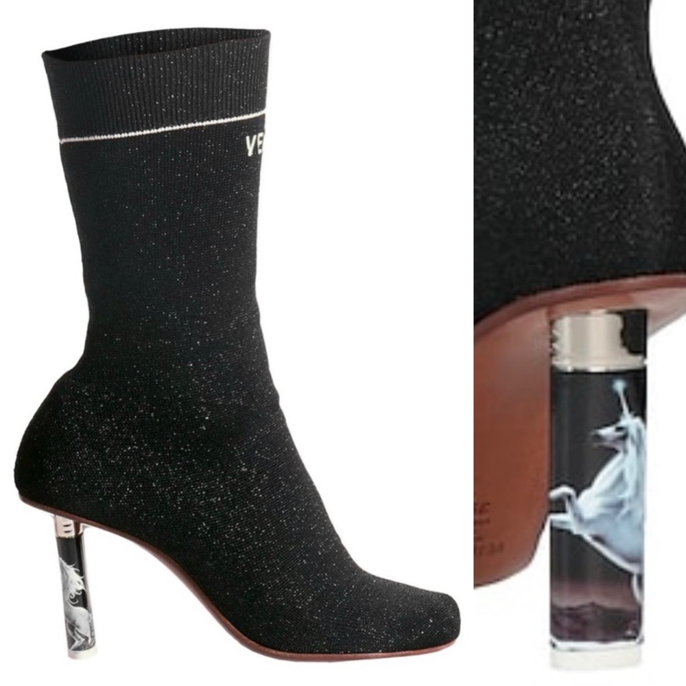 Vetements Lighter Unicorn Heel Glittery reflective Sock boots
EU 36
